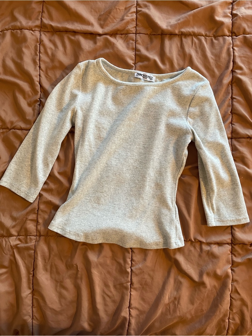Princess Polly Heather Gray Boatneck Top Quarter Sleeves